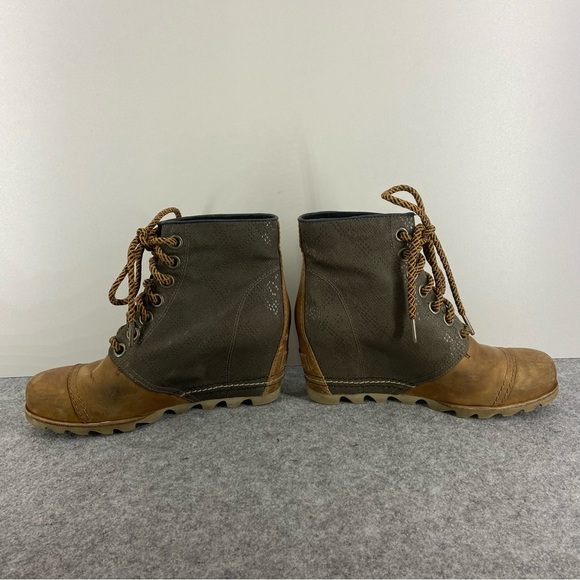 Sorel Tan Leather and Gray Lace-Up Wedge Ankle Boots Women’s Size 7.5 - Picture 10 of 12
